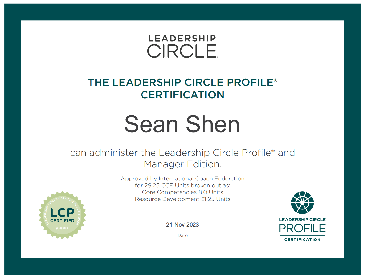 ICF 教练认证与 LCP 全景领导力认证证书